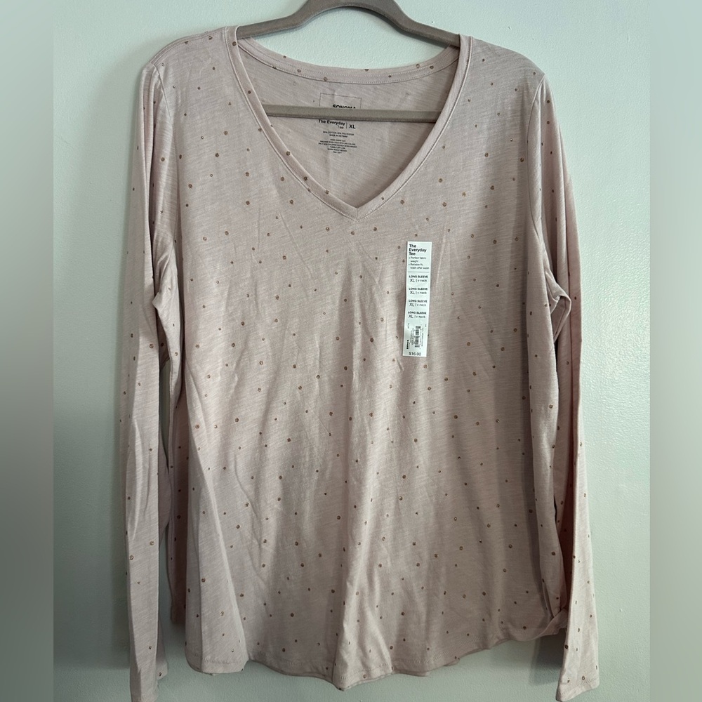 Sonoma mauve/rosegold polka dot long sleeve blouse BNWT